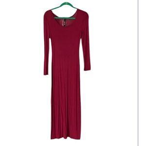 White Mark Burgundy Scoop Neck Long Sleeve Lightweight Maxi Dress Size Small EUC